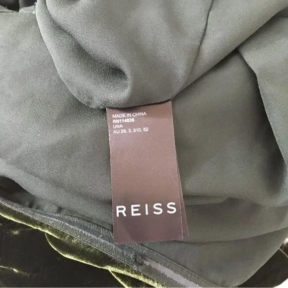 Reiss EDEN Green Velvet One Shoulder Evening Cocktail Midi Dress Size 8 - Picture 12 of 14